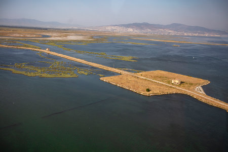 Magnificent visual of Izmir Karsiyaka wetland with droneの写真素材