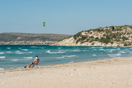 Kitesurfing on the beach of Vodice, Croatia