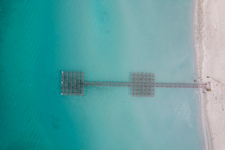 Aerial view of a pier in the lagoonの写真素材