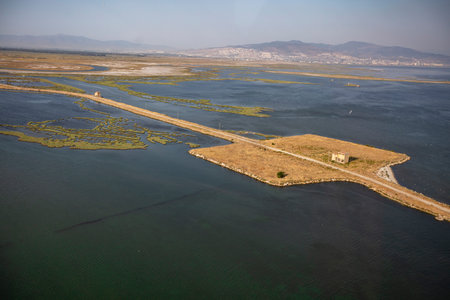 Magnificent visual of Izmir Karsiyaka wetland with drone