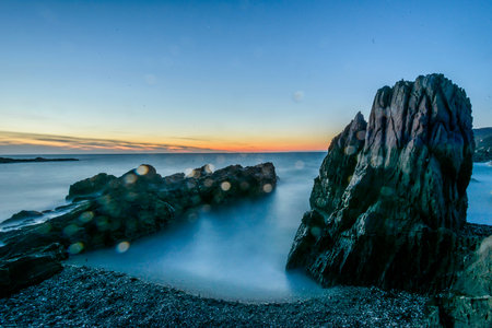 Long exposure of a beautiful sunset at the beach in Asturias, Spain