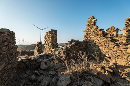 Ruins of Sazak Greek historic village on Karaburun Peninsula (Izmir province, Turkey)の写真素材