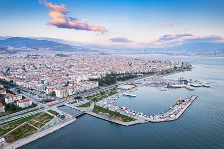 Bostanli Karsiyaka izmir. Aerial Serenity, Izmir's Bostanli Coastline from Above.の写真素材