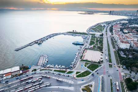 Bostanli Karsiyaka izmir. Aerial Serenity, Izmir's Bostanli Coastline from Above.の写真素材