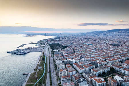 Bostanli Karsiyaka izmir. Aerial Serenity, Izmir's Bostanli Coastline from Above.の写真素材