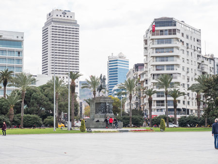 Ataturk Statue view in Cumhuriyet Square. Cumhuriyet Square is popular tourist attraction in Izmir -...