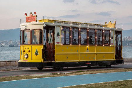 Nostalgic tram running in Alsancak district. Tram names crispy, Boyoz and Cigdem.の写真素材