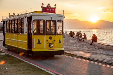 Nostalgic tram running in Alsancak district.の写真素材