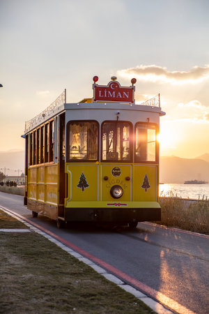 Nostalgic tram running in Alsancak district.の写真素材