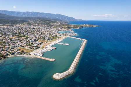 Aerial drone footage; The town of Mordogan, Karaburun - Izmirの写真素材