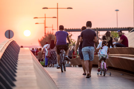 People doing sports in the morning on the Bostanli shore. Bostanli is a neighborhood of Karsiyaka province of Izmirの写真素材