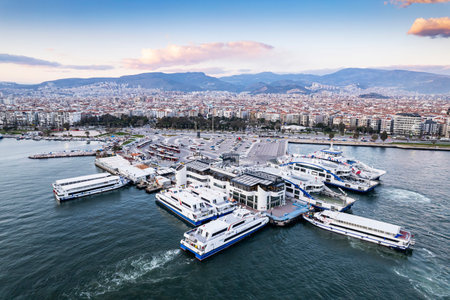 Bostanli Karsiyaka izmir. Aerial Serenity, Izmir's Bostanli Coastline from Above.の写真素材