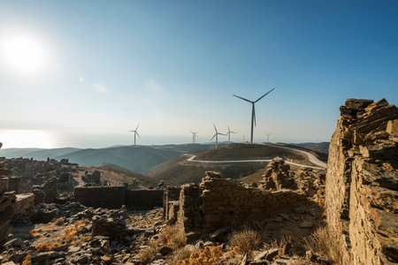 Ruins of Sazak Greek historic village on Karaburun Peninsula (Parlak, Izmir province, Turkey)の写真素材