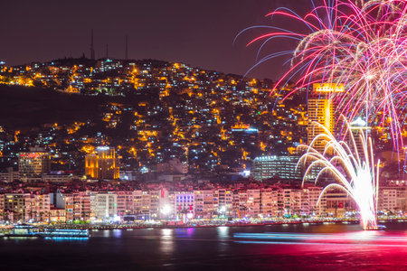 Fireworks in Izmir. Celebration of independence.の写真素材
