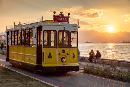 Nostalgic tram running in Alsancak district.の写真素材