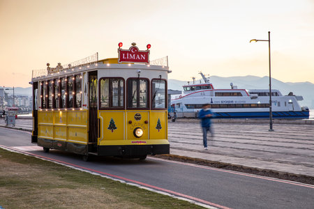 Nostalgic tram running in Alsancak district.の写真素材