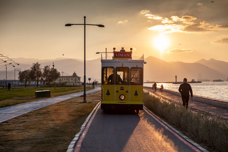 Nostalgic tram running in Alsancak district.の写真素材
