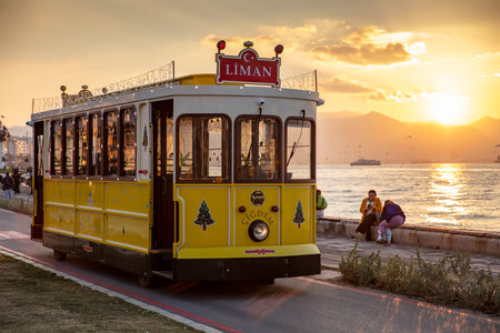 Nostalgic tram running in Alsancak district.の写真素材