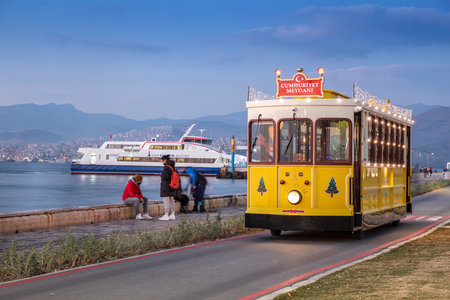 Nostalgic tram running in Alsancak district.の写真素材