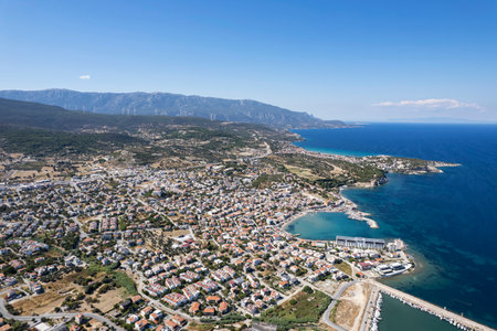 Aerial drone footage; The town of Mordogan, Karaburun - Izmirの写真素材