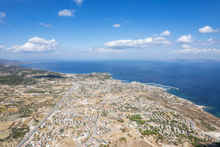 Aerial drone footage; The town of Mordogan, Karaburun - Izmirの写真素材