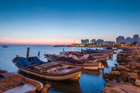 Fishing boats in Mavisehir Harbor of Izmir City