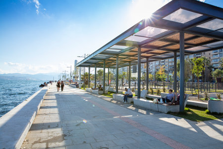Karsiyaka coastline with trees, sport areas and leisure areas in Izmir city.の写真素材
