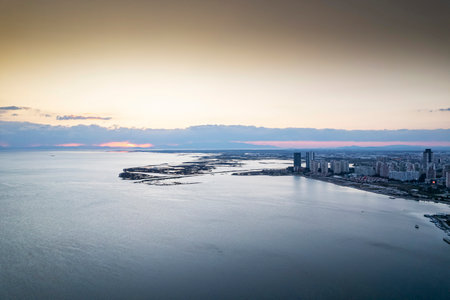 Bostanli Karsiyaka izmir. Aerial Serenity, Izmir's Bostanli Coastline from Above.の写真素材