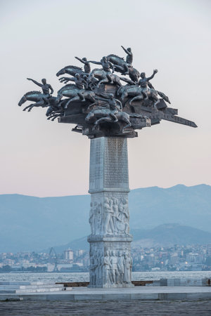 Tree of the Republic Statue at Gundogdu Square between the neighborhoods of Alsancak and Konak in Izmirの写真素材