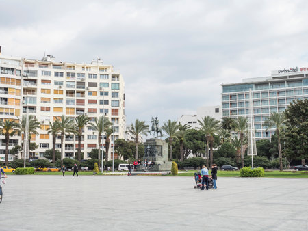 Ataturk Statue view in Cumhuriyet Square. Cumhuriyet Square is popular tourist attraction in Izmir - Turkeyの写真素材