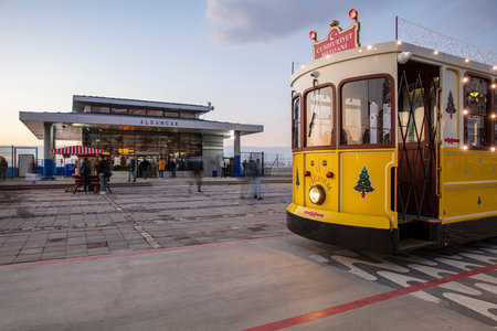 Nostalgic tram running in Alsancak district. Tram names crispy, Boyoz and Cigdem.
