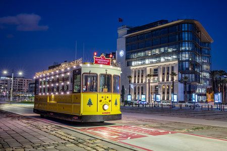 Nostalgic tram running in Alsancak district. Tram names crispy, Boyoz and Cigdem.の写真素材