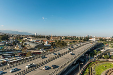 Panoramic city photo taken with long exposure technique, with plenty of light