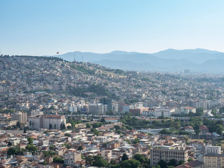 Panoramic izmir city photo taken with night long exposure technique, with plenty of light