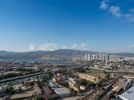 Panoramic izmir city photo taken with night long exposure technique, with plenty of lightの写真素材