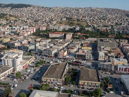 Panoramic izmir city photo taken with night long exposure technique, with plenty of lightの写真素材