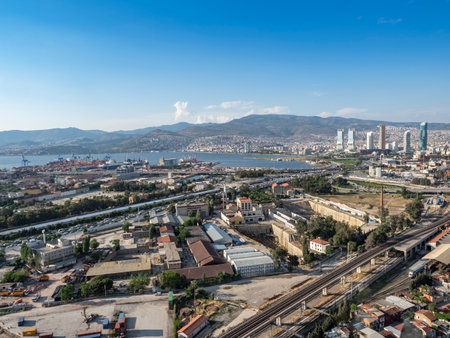 Panoramic izmir city photo taken with night long exposure technique, with plenty of lightの写真素材