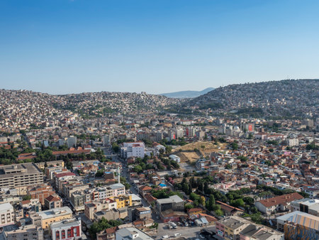 Panoramic izmir city photo taken with night long exposure technique, with plenty of lightの写真素材