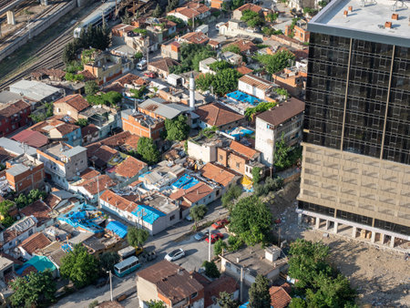 Panoramic izmir city photo taken with night long exposure technique, with plenty of lightの写真素材