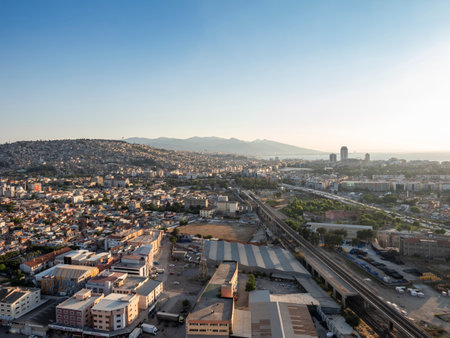 Panoramic izmir city photo taken with night long exposure technique, with plenty of lightの写真素材
