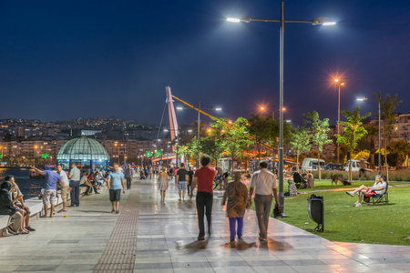 Colorful street view in Izmir. Goztepe is the most popular tourist center in Izmir. Local and foreign people are walkingの写真素材