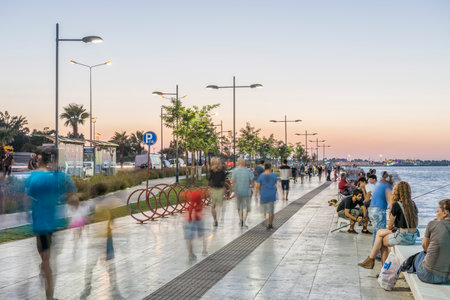 Colorful street view in Izmir. Goztepe is the most popular tourist center in Izmir. Local and foreign people are walkingの写真素材