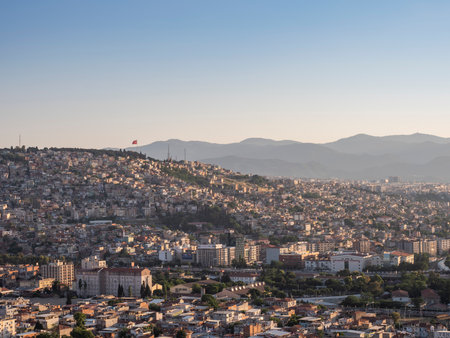 Panoramic izmir city photo taken with night long exposure technique, with plenty of lightの写真素材