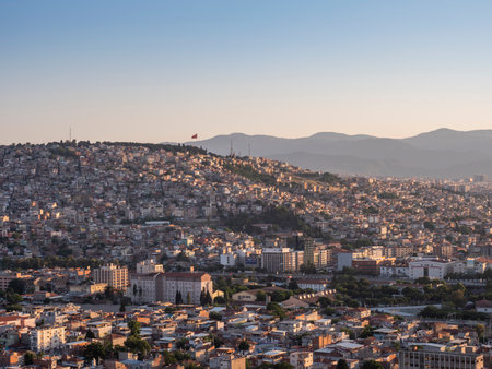Panoramic izmir city photo taken with night long exposure technique, with plenty of lightの写真素材
