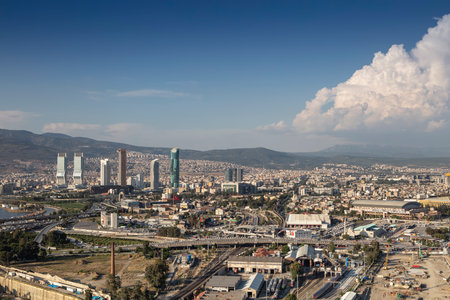 Panoramic izmir city photo taken with night long exposure technique, with plenty of lightの写真素材