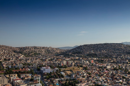 Panoramic izmir city photo taken with night long exposure technique, with plenty of lightの写真素材