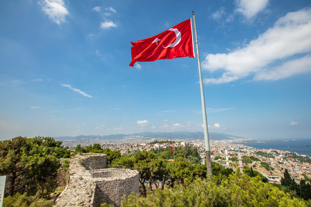 View from Kadifekale Castle, locally known as Kadifekale is an ancient castle lies on a mountain in the center of the city of Izmir, Turkey.の写真素材