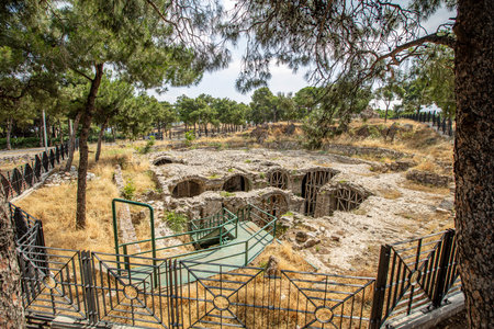 View from Kadifekale Castle, locally known as Kadifekale is an ancient castle lies on a mountain in the center of the city of Izmir, Turkey.の写真素材
