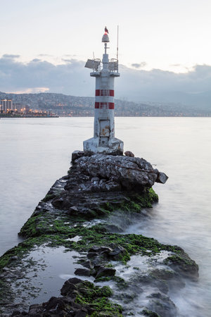 Lighthouse on a rock at the entrance to Bosphorus Strait, Istanbul, Turkeyの写真素材
