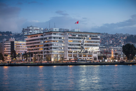 Beautiful panoramic view of Konak District in Izmir, Turkey. Izmir Metropolitan Municipality.の写真素材